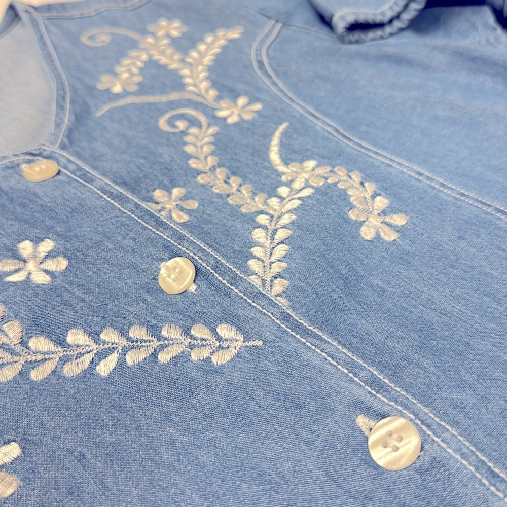 Denim Jazz Vintage Embroidered Button Front Denim Midi Dress | size 1X | EUC - Picture 5 of 10